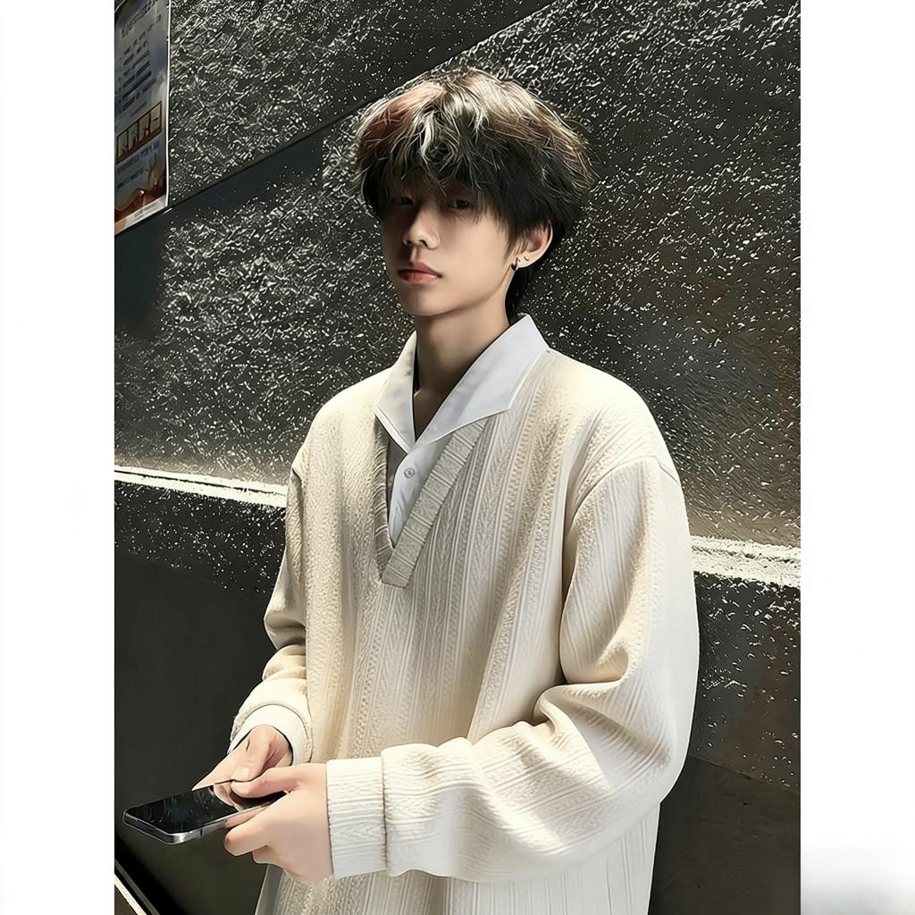 少年感假两件卫衣男春季高级感拼接内搭上衣cleanfit长袖Polo衫