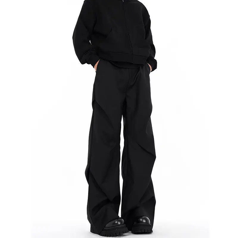 美式高街褶皱裤子男款秋冬加绒微喇西裤高级感cleanfit工装休闲裤