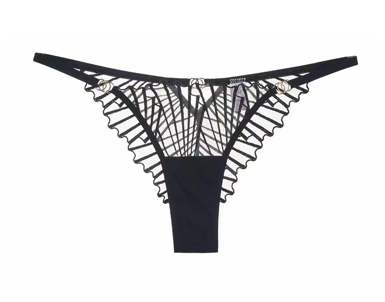 刺绣透明网纱性感女透视内裤女法式一根绳丁字裤T裤比基尼底裤夏