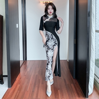 长款宴会鱼尾工作服名媛气质性感