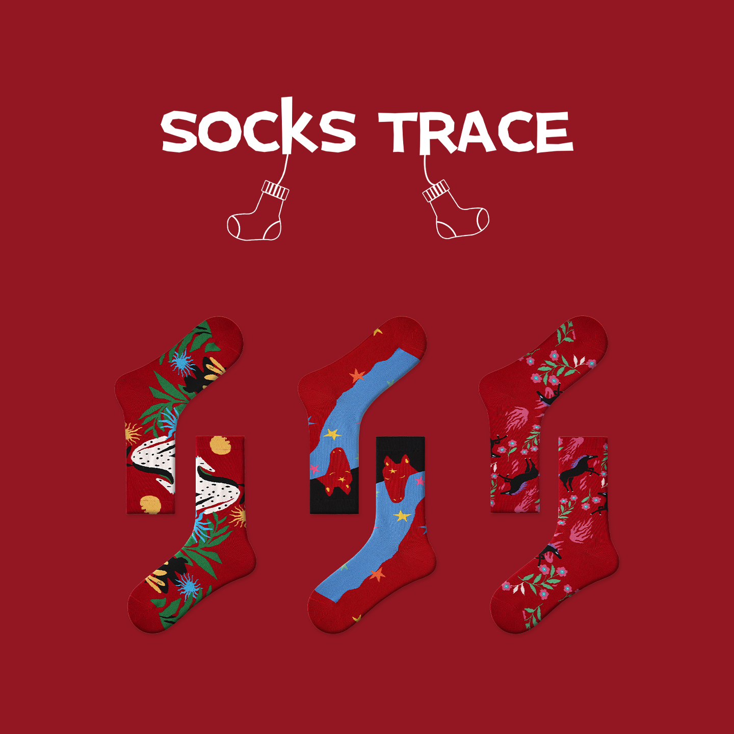 袜迹 SOCKS TRACE 「绮岁马迹」圣诞系列秋冬季卡通棉袜中筒袜女