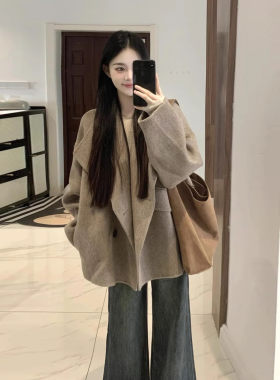 赫本风咖色羊绒双面呢大衣女秋冬