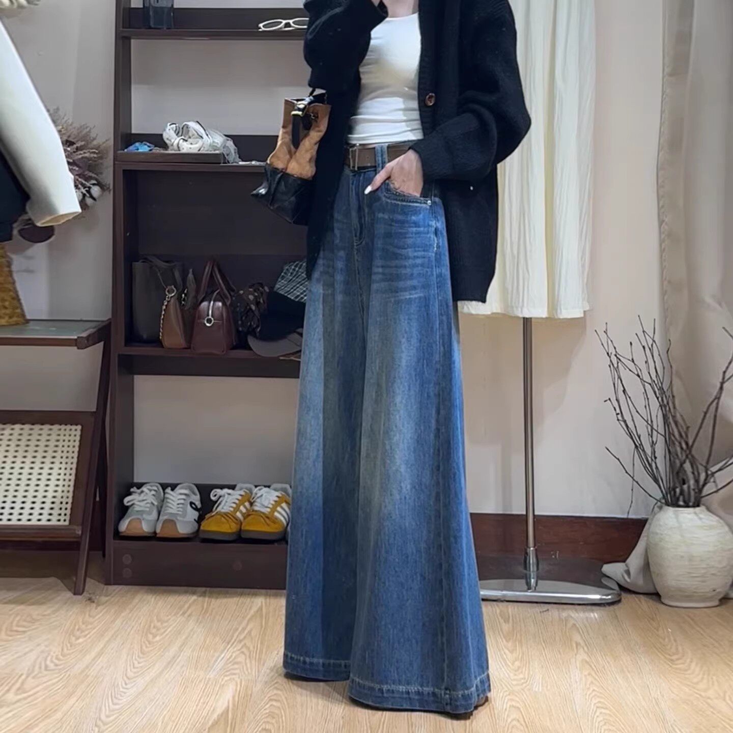 韩版时尚慵懒风休闲阔腿牛仔裤女夏季百搭新款高腰显瘦直筒拖地裤