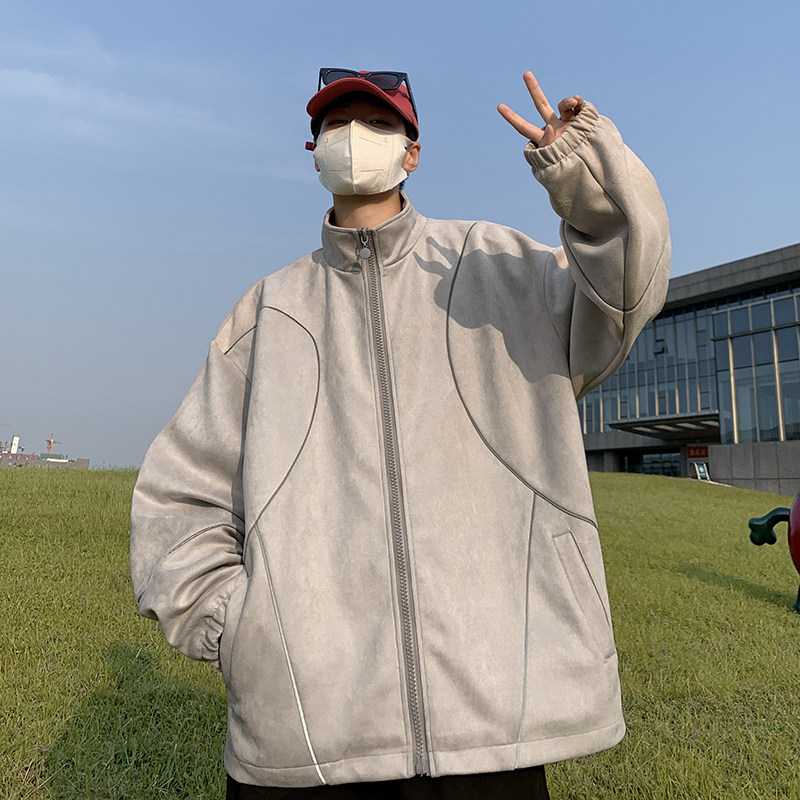 2025秋季新款港风宽松反光麂皮绒拼接夹克外套J221-P80108,男装夹克,电商A036A