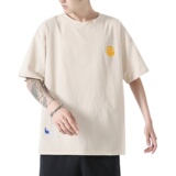 T078-P25控382025夏季刺绣棉麻宽松大码圆领短袖，男装T恤，电商A036A