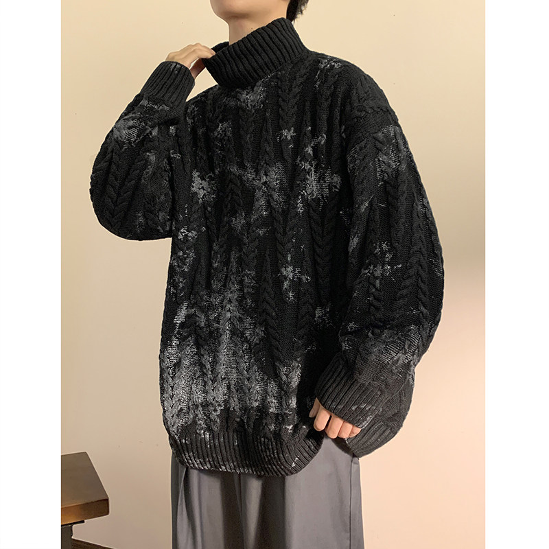 M2105-P75控98冬季加厚半高领泼墨工艺毛衣针织衫,男装针织衫/毛衣,电商A036A