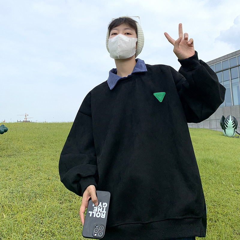 2025秋季新款港风宽松假两件350克重麂皮绒卫衣 W2210-P60-控78图片