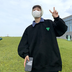 2025秋季新款港风宽松假两件350克重麂皮绒卫衣 W2210-P60-控78图片
