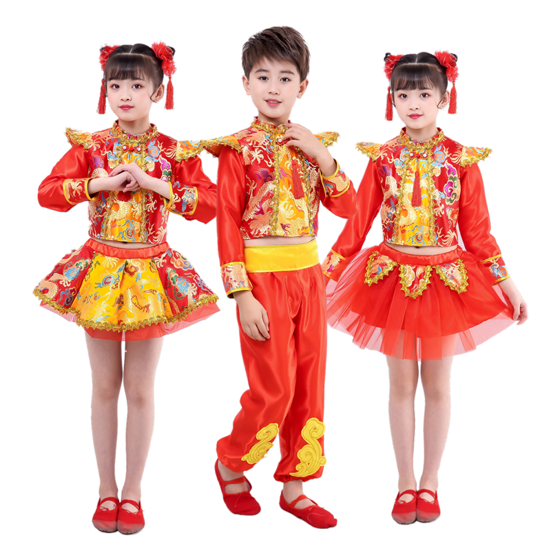 喜庆女童中国风表演服民族舞蹈