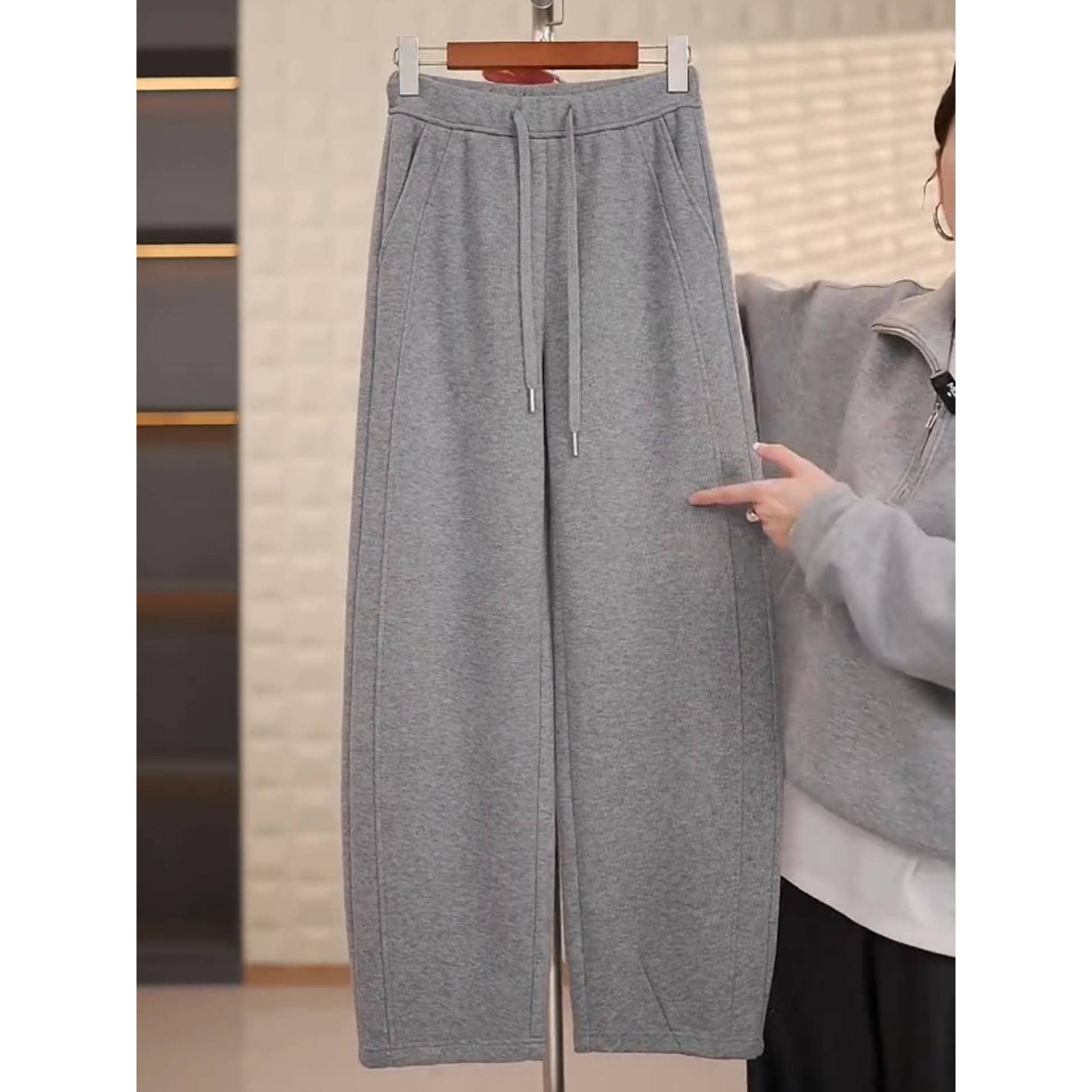 灰色弯刀裤女秋冬季小个子镰刀裤子休闲直筒时尚阔腿香蕉卫裤百搭