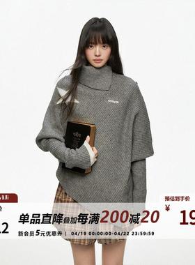 CyNi 不规则设计感宽松小众斗篷高领星星毛衣披风针织衫女