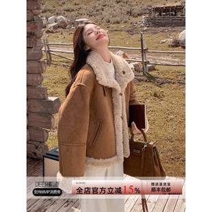 覆古麂皮羊羔毛外套女冬季2025新款韩系减龄皮毛一体加厚保暖夹克