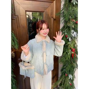 山山屿你【冬日小羊羔】微胖韩系皮毛一体外套女秋冬大码短款棉服