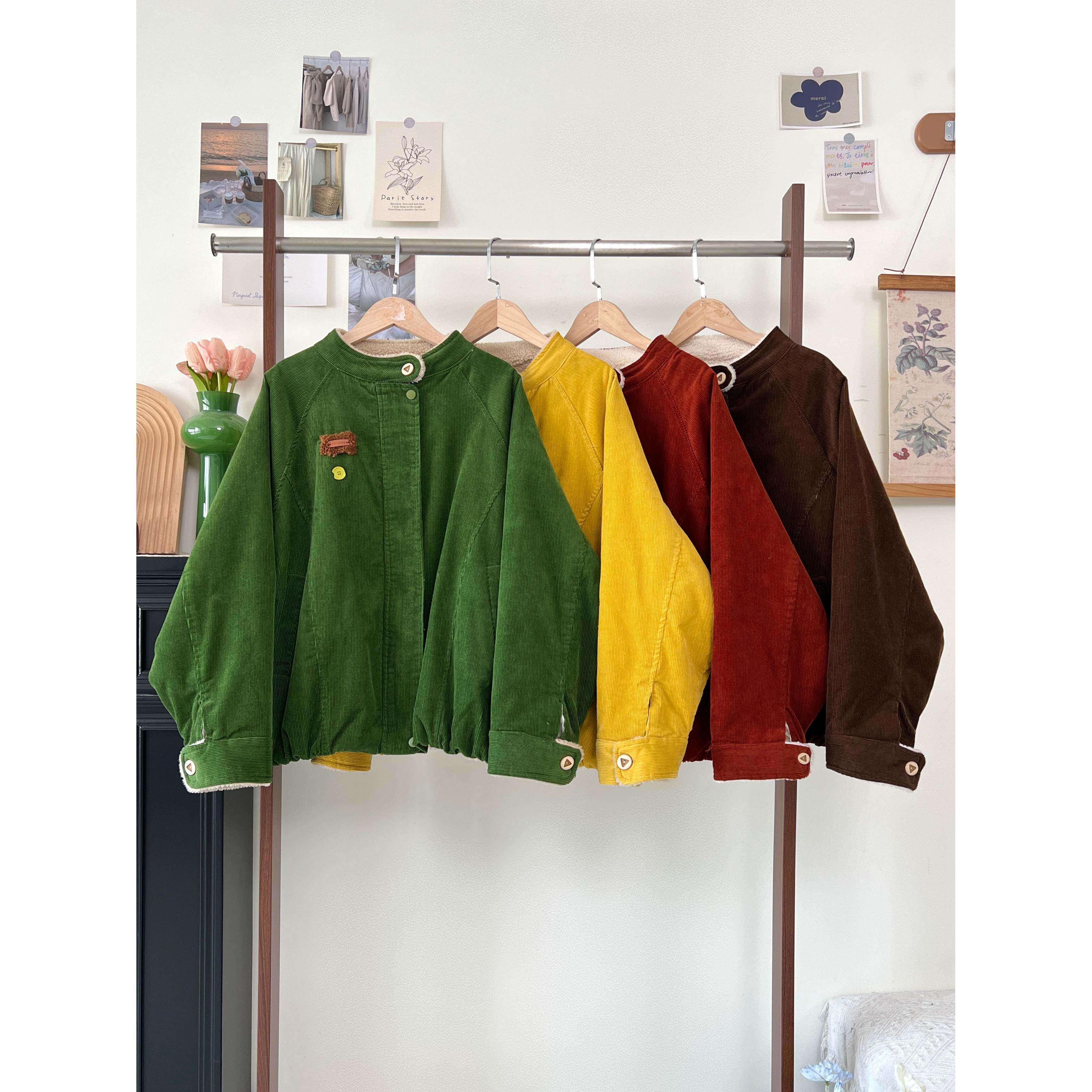 茜茜女孩冬季内里羊羔毛外套灯芯绒元气保暖夹克复古减龄棉服外套