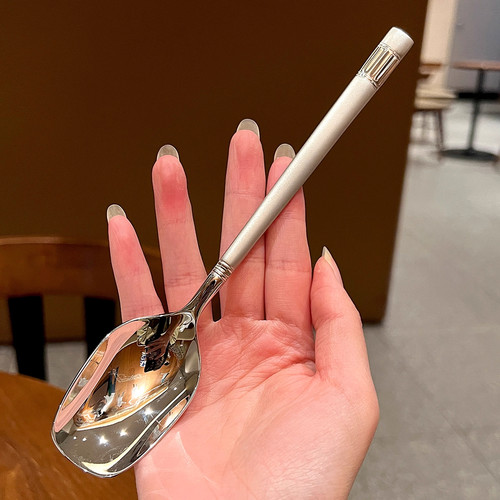 轻奢设计师款！好看！18/10不锈钢灯笼柄勺子喝粥主餐勺方长头勺