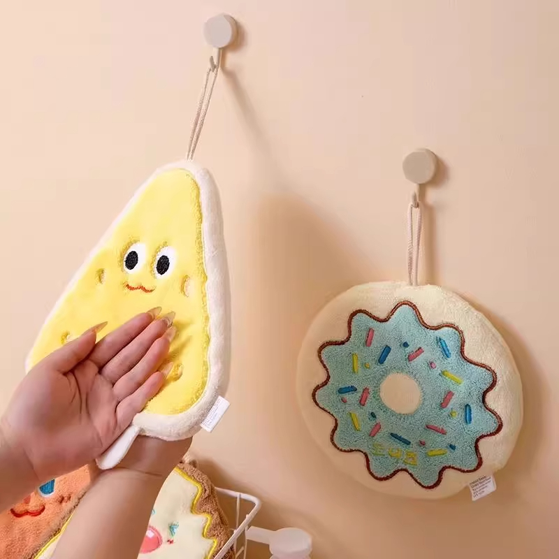 加厚速干手布卫生间厨房吸水毛巾面巾可爱手帕卡通抹布挂式擦手巾