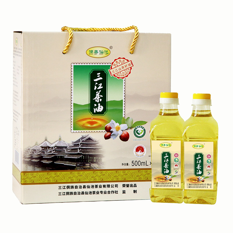 侗美仙池纯山茶油农家自榨茶油纯正茶籽油茶树油500ml&times;2瓶礼盒装