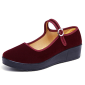 老北京工艺布鞋 松糕厚底女红色舞蹈鞋 舒适软底散步鞋 春秋款 妈妈鞋