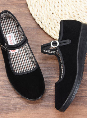 春夏季新款老北京布鞋女款舒适工作鞋黑色平底软底耐磨防滑上班鞋