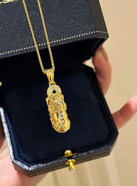 韦雪同款古法金貔貅项链 女纯银镀18K黄金色镶钻金刚杵锁骨链高级