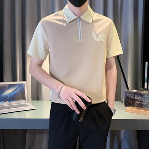 半拉链撞色POLO衫夏季短袖潮牌痞帅T恤2024新款男装半袖 PL09-P58图片