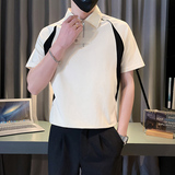 男士高级感翻领T恤短袖POLO衫休闲痞帅拼色设计感上衣PL08-P58，男装Polo衫，电商D323（原B261）
