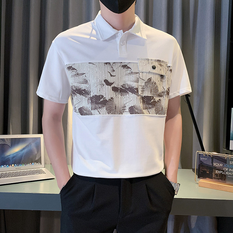 POLO衫男士短袖T恤2024新款夏季痞帅翻领休闲拼接口袋上衣PL07P58图片