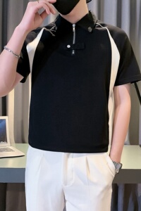重磅半拉链短袖POLO衫男夏季体恤撞色拼接休闲半袖T恤上衣PL08P58图片
