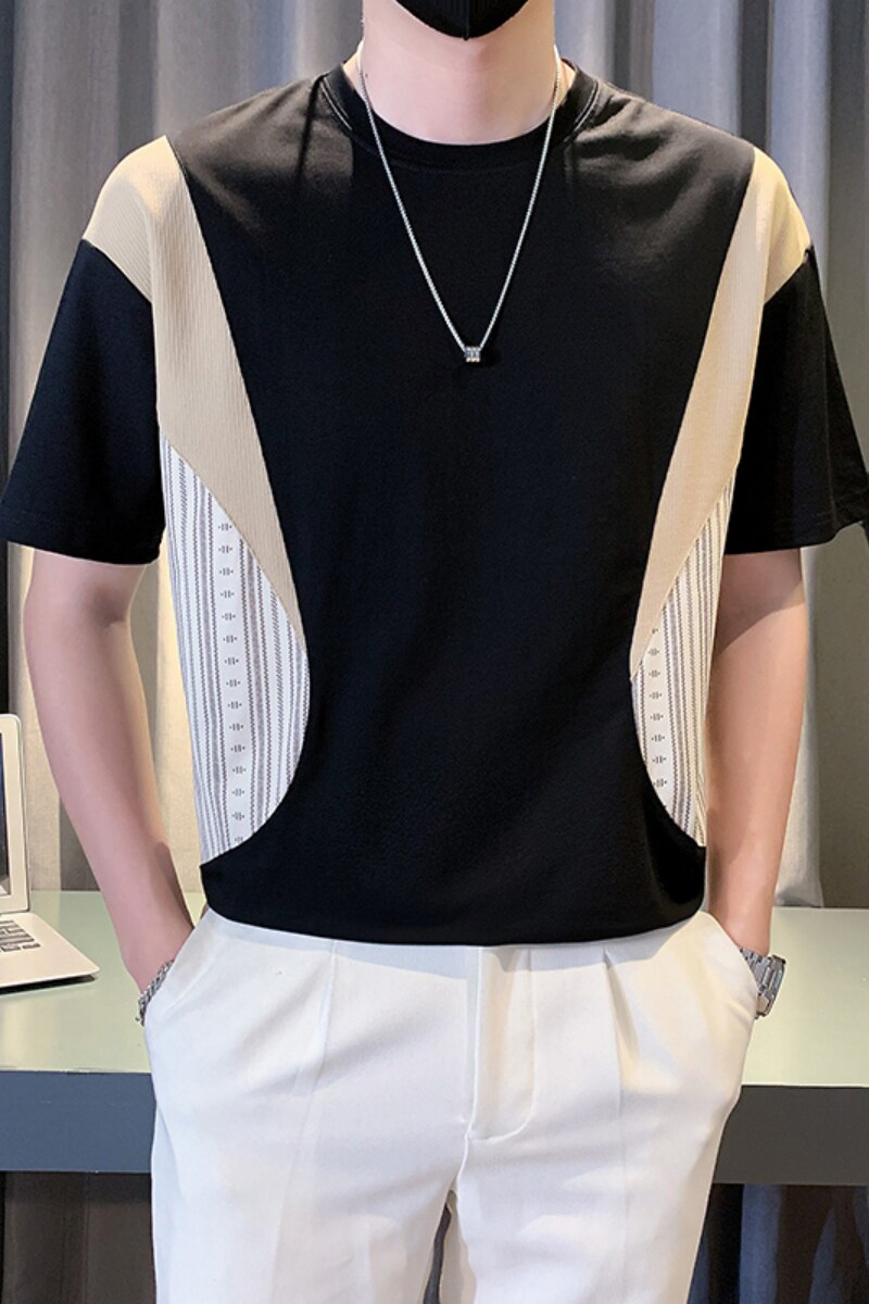 高级感拼接短袖男夏季潮牌痞帅体恤衣服2024新款半袖上衣TX16-P48,男装T恤,电商D323（原B261）
