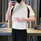 男士高级感翻领T恤短袖POLO衫休闲痞帅拼色设计感上衣PL08-P58，男装Polo衫，电商D323（原B261）