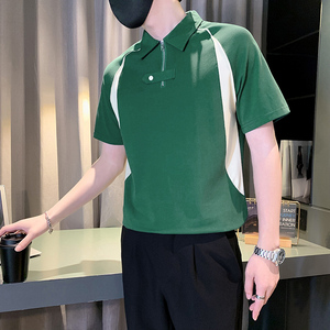 设计感半拉链短袖男POLO衫休闲夏季帅气潮流撞色宽松半袖PL08-P58图片