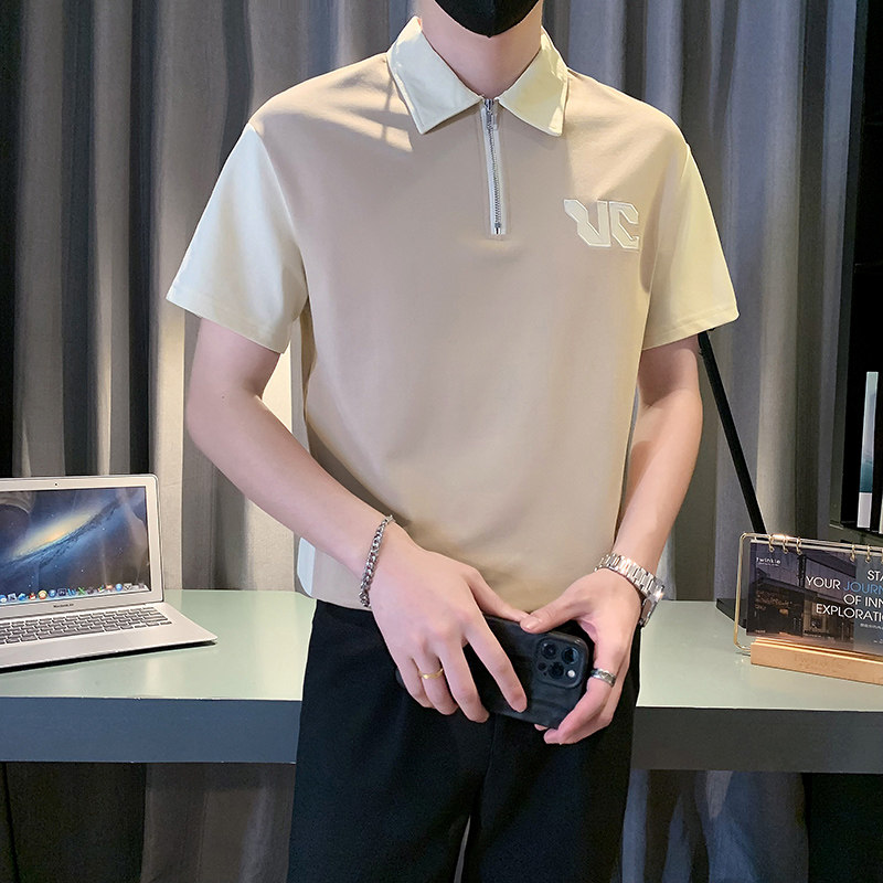 半拉链撞色POLO衫夏季短袖潮牌痞帅T恤2024新款男装半袖PL09-P58,男装Polo衫,电商D323（原B261）