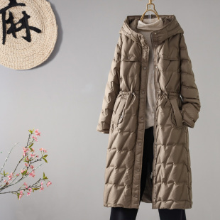 2023冬季新款白鸭绒连帽羽绒服女装中长款过膝宽松保暖显瘦外套