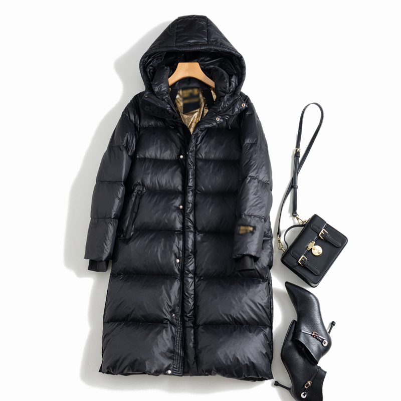 反季中长款黑金加厚过膝羽绒服