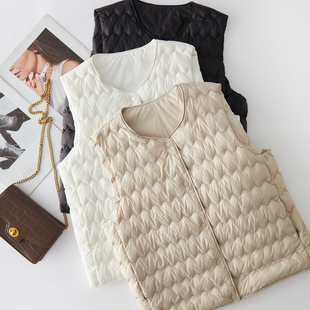 内搭羽绒马甲背心女 V领轻薄柔暖白鸭绒无袖 工厂福利 可调节圆领