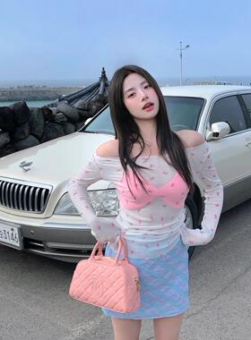 秋季韩版新款阑珊星光辣妹高腰烫钻格纹半身裙女A字气质百搭短裙