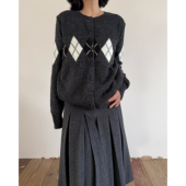 女秋季 拖延症 知识分子miu系通勤菱格羊毛针织开衫 上衣