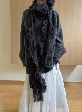 拖延症 / “破碎美感”小众设计款灰色围巾 搭配凹造型围脖