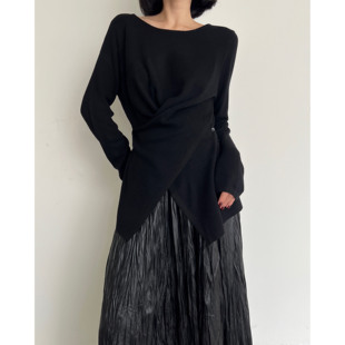 拖延症 / 小众设计圆领针织衫 高级感显瘦交叉扣秋冬打底衫女