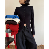 拖延症 上衣 显瘦正肩长袖 前开叉半高领针织打底衫 修身