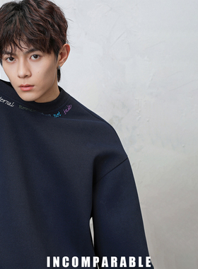 【iN】国潮牌重磅圆领宽松卫衣男女美式设计感刺绣外套上衣情侣潮