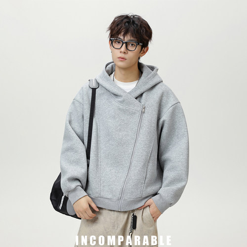 国潮斜拉链开衫连帽卫衣外套男女