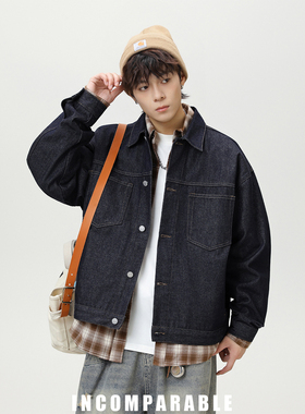 【iN】国潮牌原色水洗牛仔夹克男女秋季美式明线宽松牛仔衬衫外套