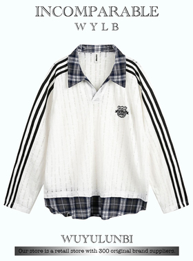 LB｜美式学院风破坏感镂空假两件长袖针织衫设计感小众长袖Polo衫