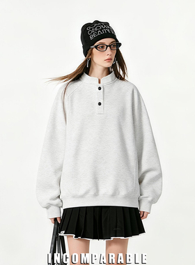 【iN】美式潮牌亨利领卫衣男女款秋季高级感宽松百搭Polo衫上衣男