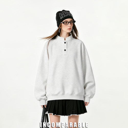 美式潮牌亨利领宽松卫衣男女款