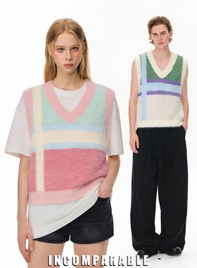 【明星同款】梓渝同款美式复古学院风V领针织马甲多巴胺毛衣情侣