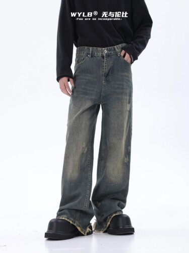 拉链长裤水洗秋冬猫爪痕牛仔裤