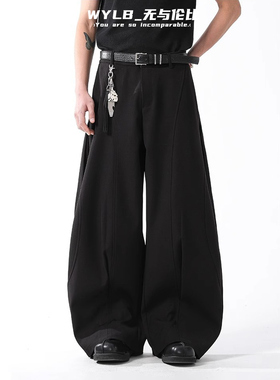 WYLB｜2025SS潮牌美式解构廓形弯刀西裤男女复古宽松垂感休闲裤子