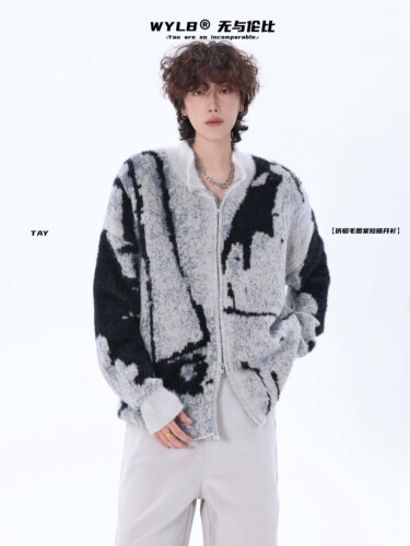 开衫针织毛衣圆领渐变毛衣